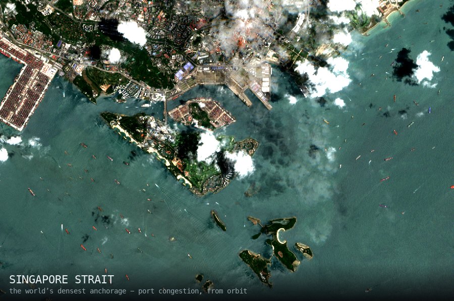 Singapore Strait anchorage from orbit